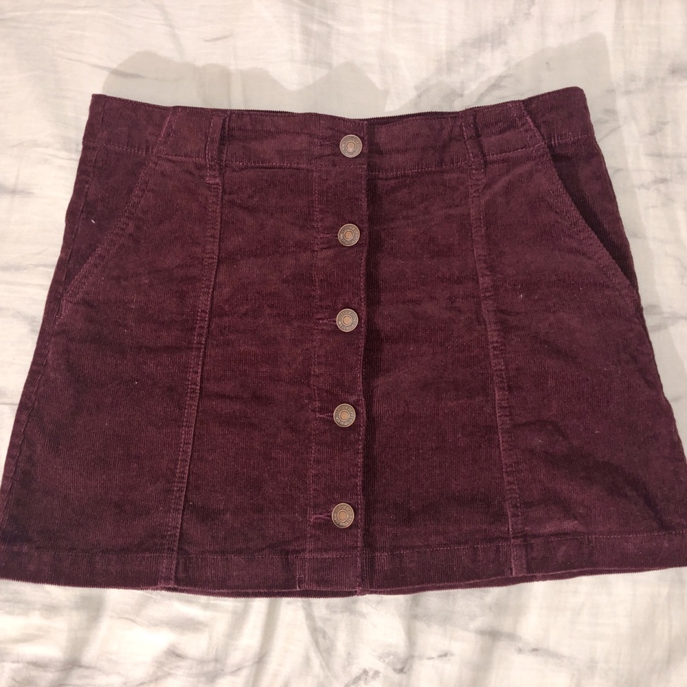 Burgundy Corduroy Button Up Skirt